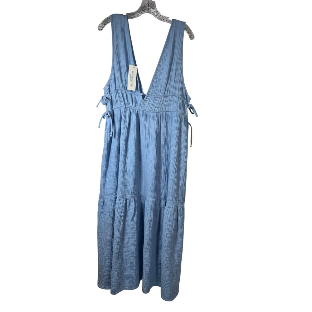 NWT 4Our Dreamers Sz M Dress Midi Cotton Gauze Coverup Tiered Ties Beach Cruise